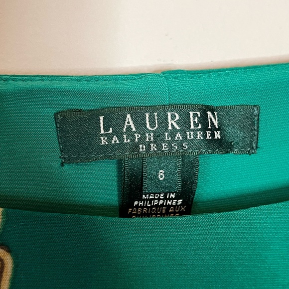 LAUREN RALPH LAUREN Green Emerald Jersey Dress with Gold Chain Pattern Size 6 - Picture 4 of 4